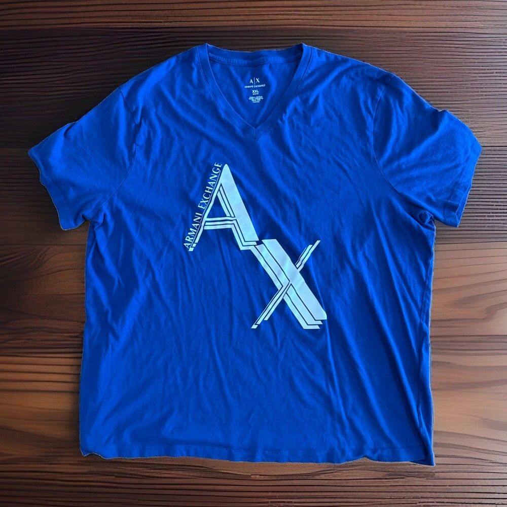Armani Exchange V-Neck Tshirt Size XXL Blue Good Used Condition